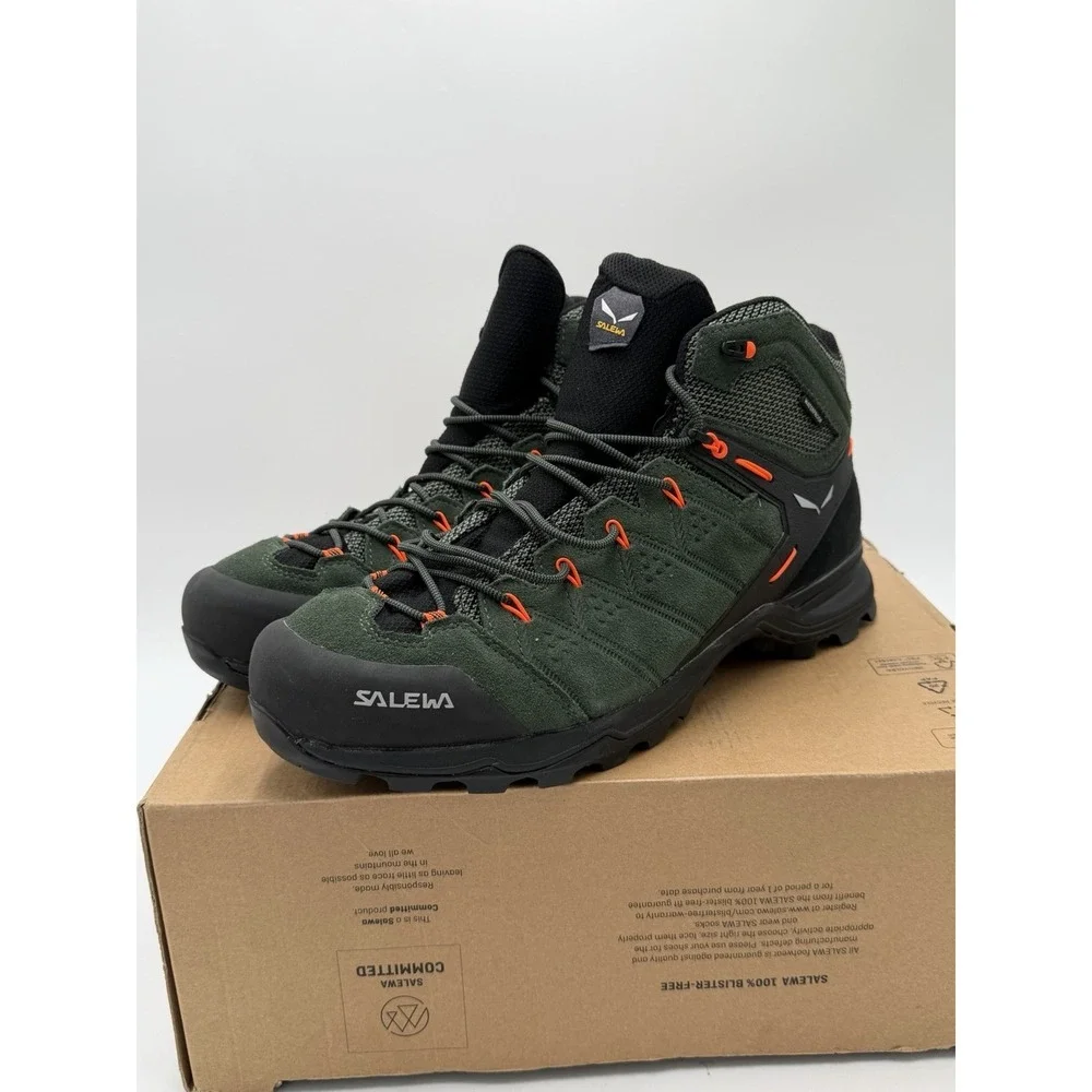 Salewa Alp Mate Mid Men's Waterproof Shoe Hiking Boot Black Green Size 12.5
